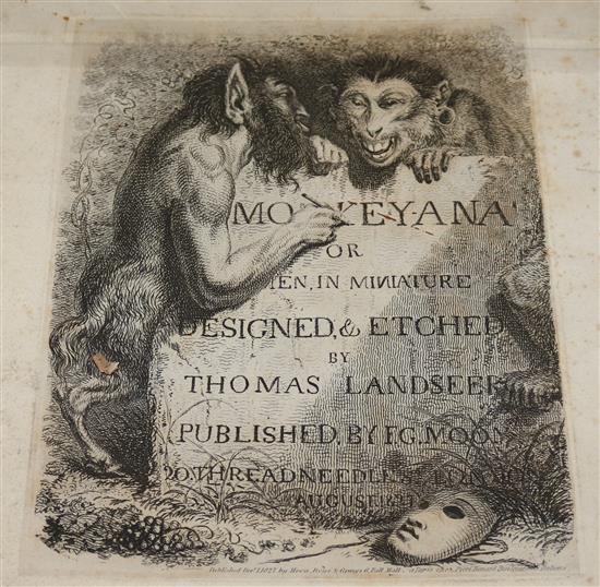 Landseer (Thomas), Monkeyana, Moon, Boys & Graves, London 1827, folio, title page + 12 plates (boards deficient)